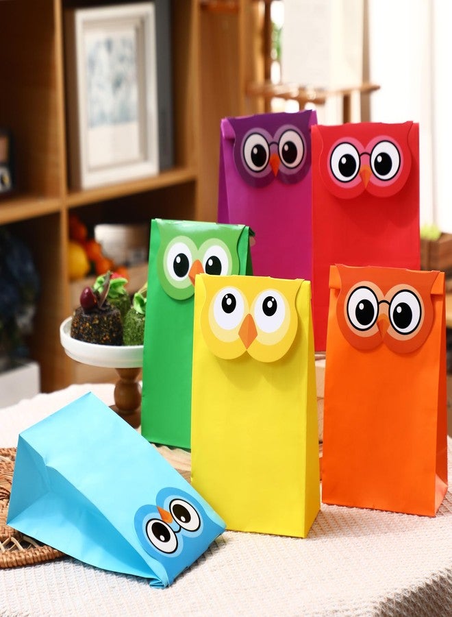 SilTriangle 24 Sets Owl Party Favor Gift Bags Kraft Paper Treat Goodie Bags with Owl Toppers for DIY Themed Birthday Party Decoration Classroom Supplies(Multicolor) - Image 4